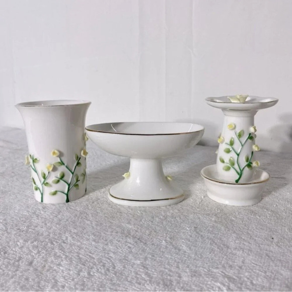 Vintage Ceramic Yellow Flower Bathroom Set Toothbrush Holder Cup Soap Dish - Picture 4 of 12